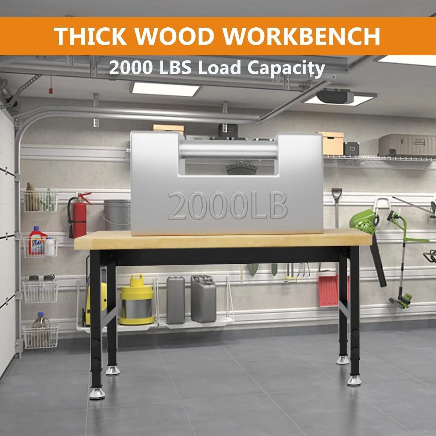 48" Work Bench, Adjustable Height Workbench, Heavy-Duty Thicker Work Table, 2000 LBS Load Capacity Workstation for Garage, Workshop, Office, Home by GreenHaven Gardens