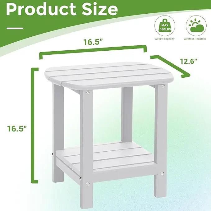 Adirondack Square Outdoor Side Table,2-Tier Storage Patio Side Table, HDPE End Tables for Backyard Pool Porch Garden Lawn(White) by GreenHaven Gardens