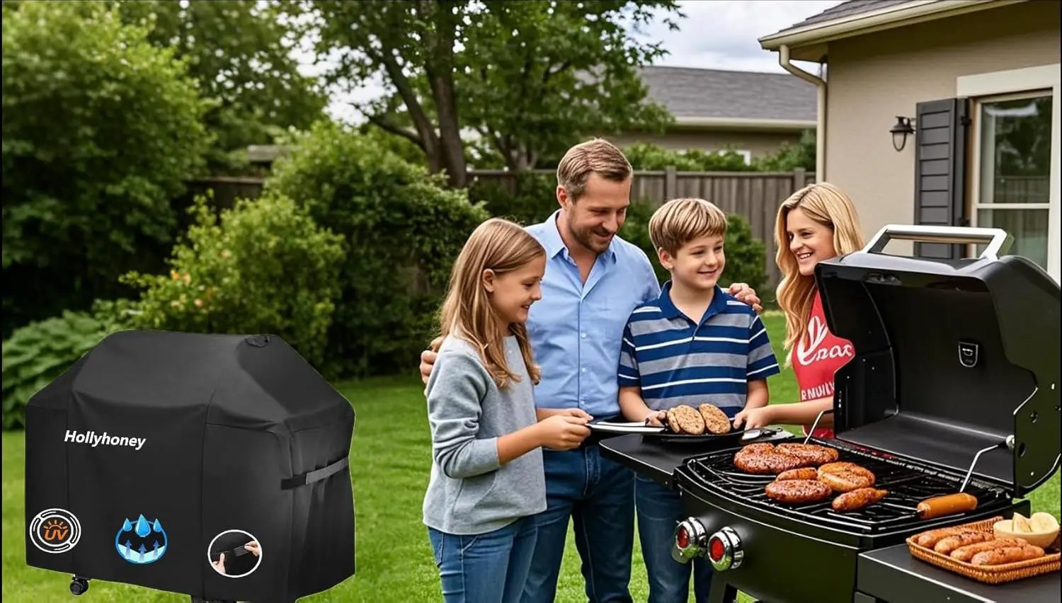 BBQ Grill Cover for Outdoor Grill,58 Inch,Black–Upgraded Lightweight Material,Waterproof,Weather Resistant,UV & Fade Resistant with Adjustable Straps–Gas Grill Cover for Weber,Genesis,Charbroil,etc by GreenHaven Gardens
