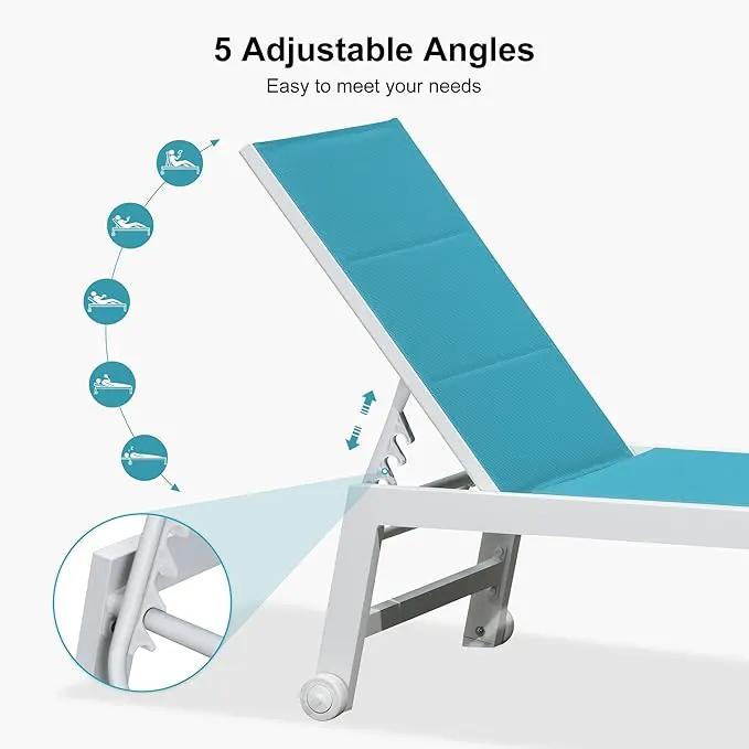 PURPLE LEAF Outdoor Chaise Lounge Set Oversize Adjustable Sunbathing Recliner Extra Wide Lounge Chairs with Side Table for Poolside Beach Outside Patio Aluminum Chaise Lounger Blue by GreenHaven Gardens
