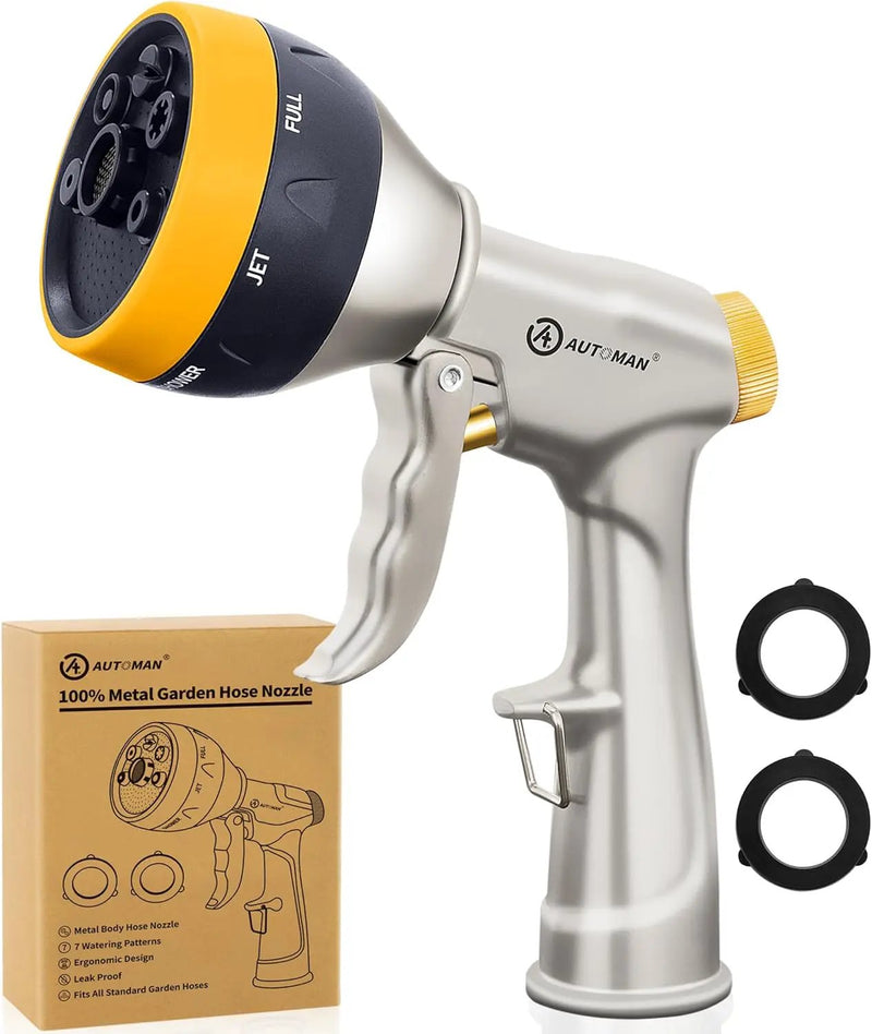 AUTOMAN Garden Nozzle Sprayer, High Pressure Spray Nozzle, 100% Metal Water Hose Nozzle, 7 Patterns Watering Nozzle, Heavy Duty Sprayer Garden Nozzle for Watering Plants & Lawns, Washing Cars & Pets by GreenHaven Gardens