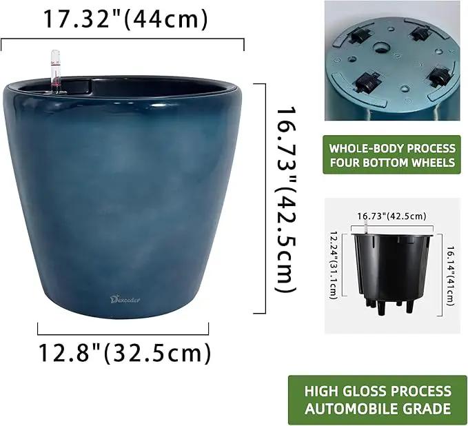 Dexceder 18x17 Self Watering Planter with Wheels Indoor Outdoor, Inner Pot Design, Thickened Large Floor Standing Flower Plant Pot with Water Level Indicator (Grayish Green Gradient) by GreenHaven Gardens