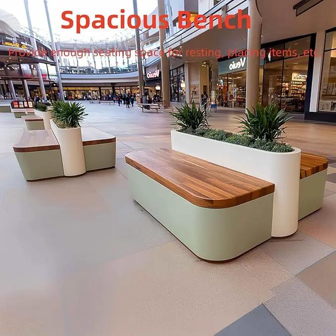 Outdoor Bench - Modern Outdoor Park Planter Bench Includes Luxurious and Simple Flower Box & Wooden Seating Area for Commercial Plaza,Food Court(62.99IN) by GreenHaven Gardens