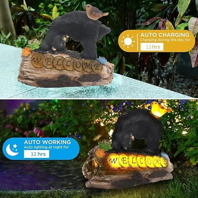 Bear Garden Decorations,Bear Solar Lights Outdoor Garden,Outdoor Solar Lights for Yard Decorations,Bear Garden Welcome Plaque Statue。 by GreenHaven Gardens