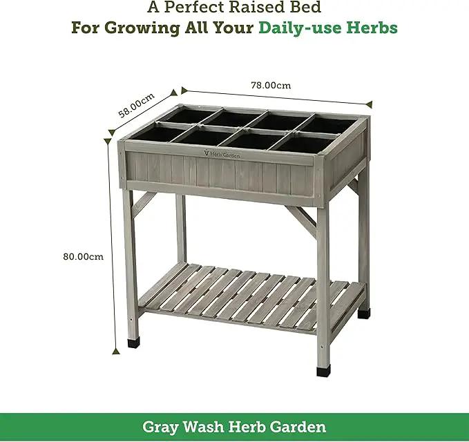 VegTrug 8 Pocket Herb Garden, Wooden Herb Planter with Herb Snips, Gray Wash by GreenHaven Gardens