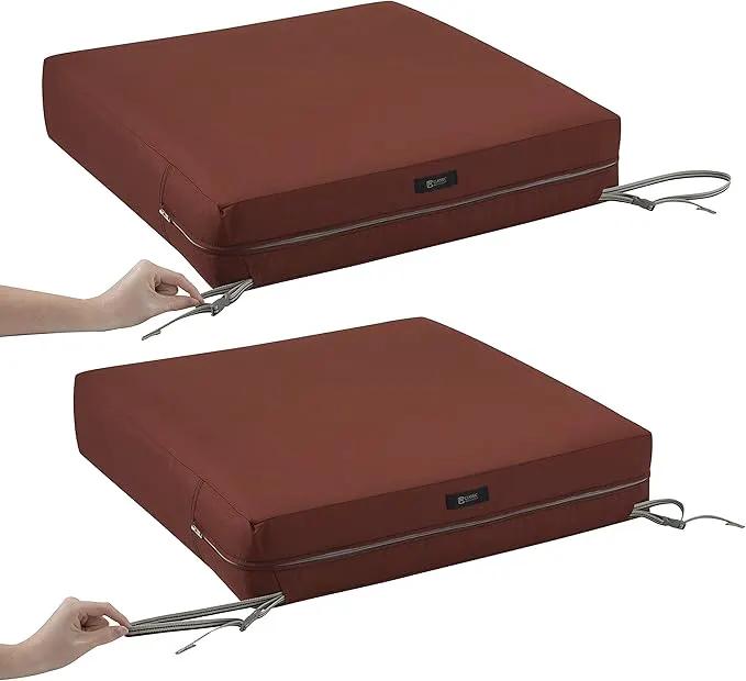Classic Accessories Ravenna Water-Resistant 25 x 25 x 5 Inch Square Patio Seat Cushion Slip Cover & Foam, Spice, Lounge Chair Cushion by GreenHaven Gardens