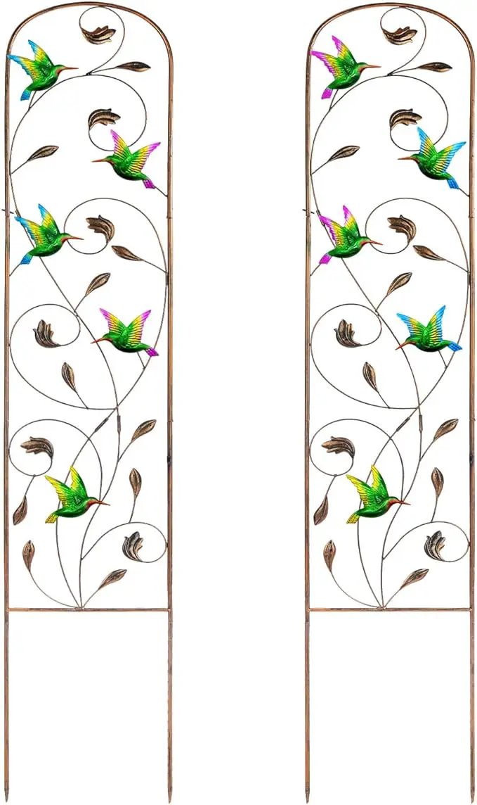 Set of 2 Hummingbird Metal Garden Trellis for Climbing Plants, Decorative Vegetables Flowers Vine Trellis for Outdoor Patio 60'' H x 11'' W by GreenHaven Gardens