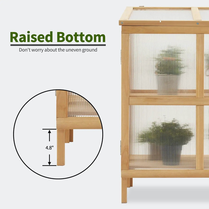 MCombo 2 Tier Foldable Cold Frame Greenhouse, Portable Wooden Greenhouse Garden Cold Frame Raised Planter Box with Shelves, 0122 (Natural) by GreenHaven Gardens