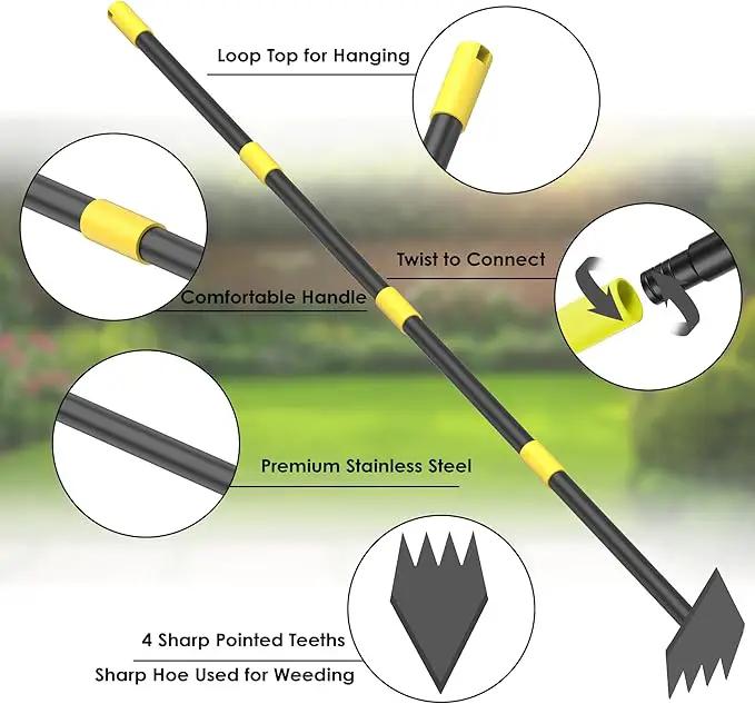 Dual Headed Hoe Garden Tool, Hoe Cultivator Gardening Tool, 17-59" Adjustable Long Handle Heavy Duty Scuffle Hoe with Rake Tiller Cultivator for Weeding, Digging, Loosening Soil, Sowing by GreenHaven Gardens