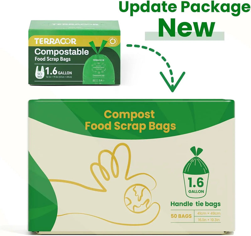 1.6 Gallon Compostable Food Scrap Bags Handle Tie for Kitchen Countertop Bin, 6 Liter Small Compost Bags, 100 Count (Pack of 2), BPI Certified and Meet The ASTM D6400 Standard by GreenHaven Gardens