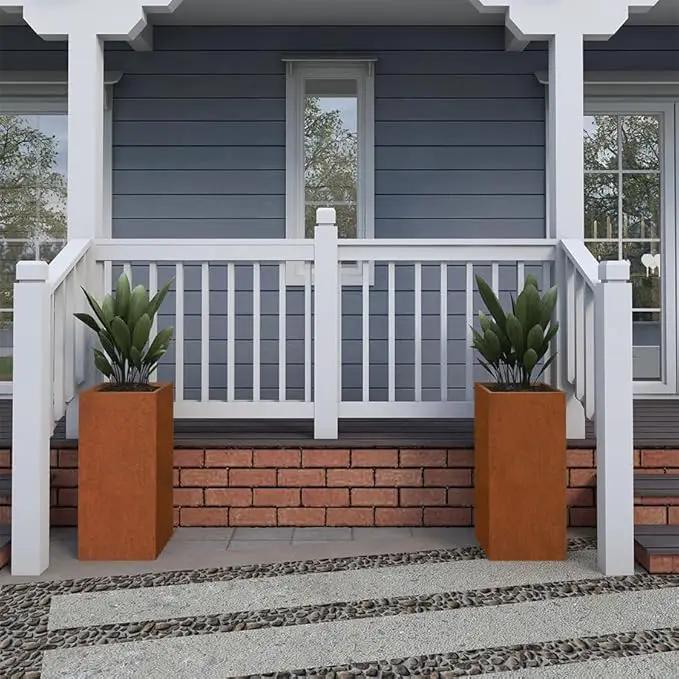 Corten Steel Metallic Heavy Planter for Outdoor Plants 14"x14"x30" Metal Planter Spliced Flower Pot with Partitions for Outside,Indoor,Garden (Corten, 14 * 14 * 30) by GreenHaven Gardens