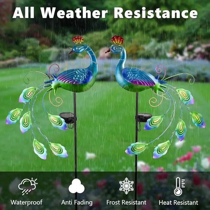 DREAMSOUL 2 Pack Peacock Solar Lights Outdoor Waterproof, Metal Outdoor Solar Lights for Yard Garden Peacock Decor by GreenHaven Gardens