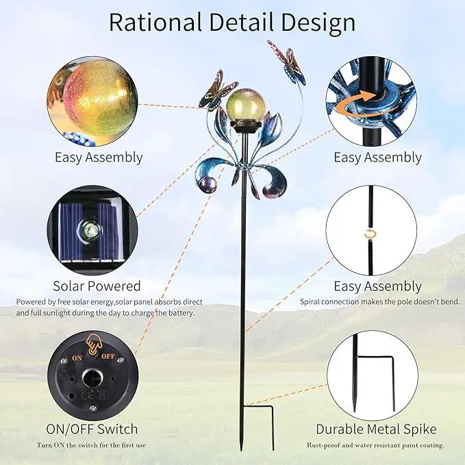VCUTEKA Solar Lights Outdoor Metal Garden Stake Waterproof Crackle Glass Globe Garden Decor Butterfly for Pathway, Lawn, Patio, Yard by GreenHaven Gardens