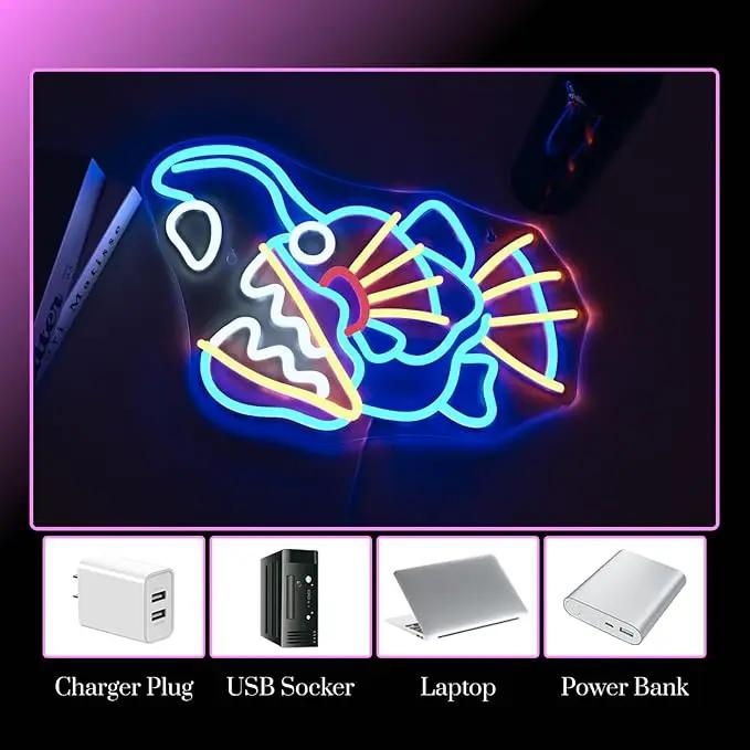 Fishing Neon Sign Dimmable Blue Fish Neon Signs for Wall Decor LED USB Powered Neon Light Sign for Fishing Gear Store Yacht Bedroom Scared Restaurant Man Cave Decoration Birthday Gifts by GreenHaven Gardens