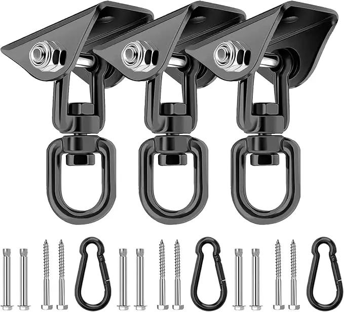 Heavy Duty Hammock Hanging Kit, 360° Rotating 1200 lb Swing Hangers for Hammock Chair Stand, Seat, Porch Swing, Yoga, Tree, Ceiling Mount, Indoor Outdoor Hanging Hardware Black | Pack of 3 by GreenHaven Gardens