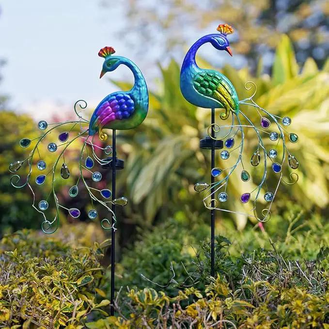 DREAMSOUL 2 Pack Peacock Solar Lights Outdoor, Waterproof Metal Peacock Outdoor Solar Lights for Yards Pathway Lawn Decoration Peacock Gifts by GreenHaven Gardens