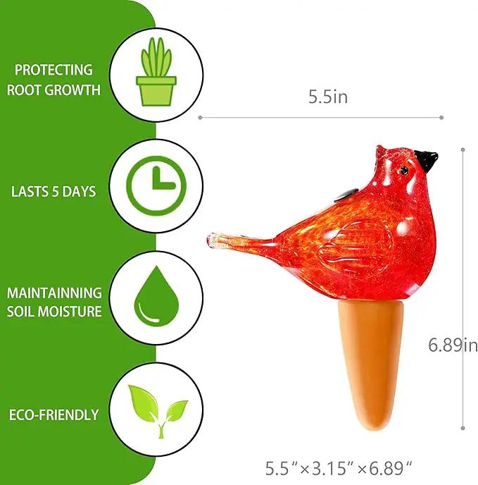 Glass Bird Shaped Plant Watering Ball Glass Automatic Watering Ball Flower Pot Insertion Spike Drip Irrigation Device Watering Ball Irrigation System Plant Enthusiast Gift (Red) by GreenHaven Gardens