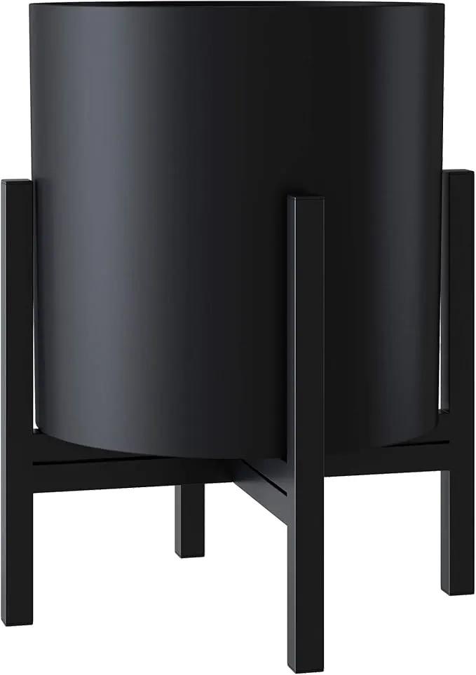 FaithLand Plant Pot 12 inch - Perfectly Fits Mid-Century Modern Plant Stand - Drainage Plug and Drainage Mesh Screen - Matte Black by GreenHaven Gardens