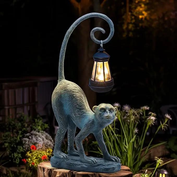 Resin Monkey Statue with Solar Light - Whimsical Garden Decor, Good Luck Gifts for Women,Outdoor Statues Yard Decor for Patio,Porch,Home - Unique Housewarming Gifts by GreenHaven Gardens