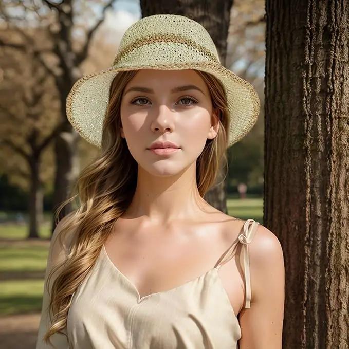 Floppy Big Beach Straw Hats for Women Foldable Summer Wide Brim Packable Sun Hat Womens Travel Straw Fedora Hat by GreenHaven Gardens