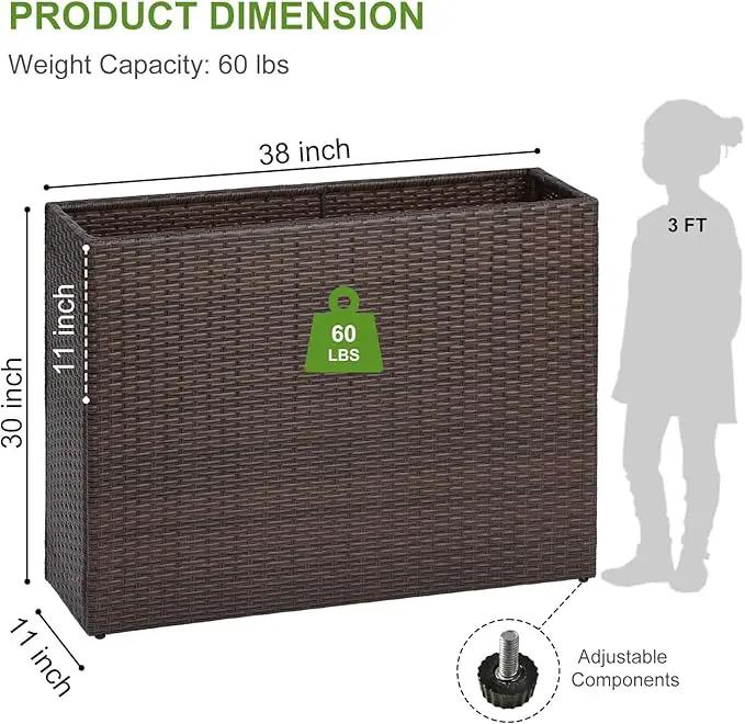 LEWIS&WAYNE Large Rectangular Block Planter Box Handmade Wicker Tall Planters for Outdoor Plants with Removable Liners Modern Planter for Indoor Outdoor Patio Deck - Brown, 38''x11''x30'' by GreenHaven Gardens