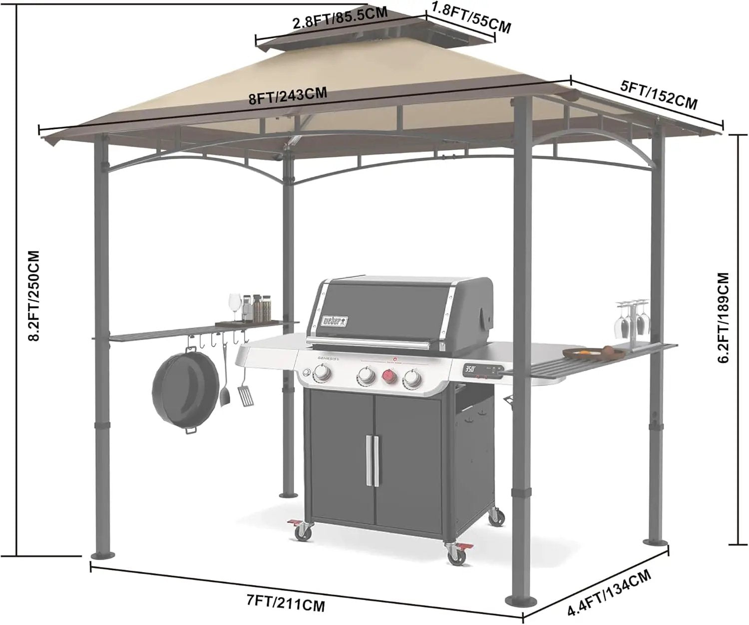 MASTERCANOPY 8 x 5 Grill Gazebo Outdoor BBQ Gazebo Canopy with 2 LED Lights (Brown Stitching Khaki) by GreenHaven Gardens