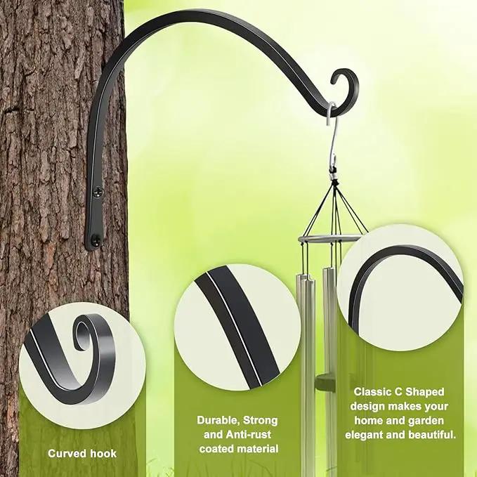 FEED GARDEN 2 Pack 14 Inch Hanging Plant Bracket Wall Hooks Decorative Plant Hangers for Outdoor Hanging Bird Feeders, Wind Chimes, Plant Baskets, Black by GreenHaven Gardens