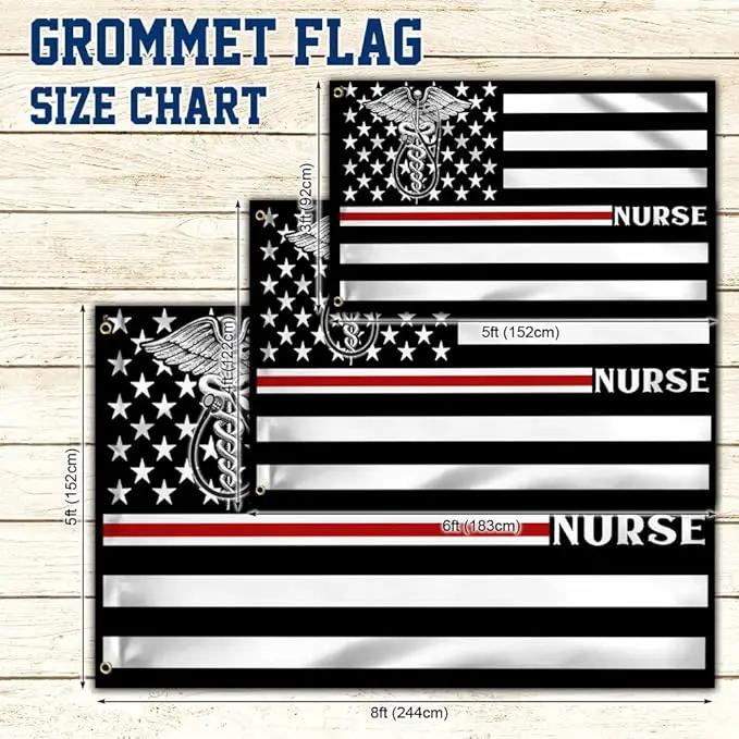 FLAGWIX American Flag-Nurse Flag Thin Red Line Nurse Grommet Flag TRN1388GFv1, 3x5 ft., No Flag Pole Rings-USA Heavy Duty Flags Canvas Cotton-Durable Indoor Outdoor Flag by GreenHaven Gardens