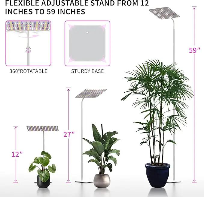 BESTVA 48W Grow Lights for Indoor Plants with Stand, Full Spectrum LED Plant Light for Indoor Plants,12-59 Inches Height Adjustable Growing Lamp with Auto On/Off Timer 4H/8H/12H, 4 Dimmable Brightness by GreenHaven Gardens