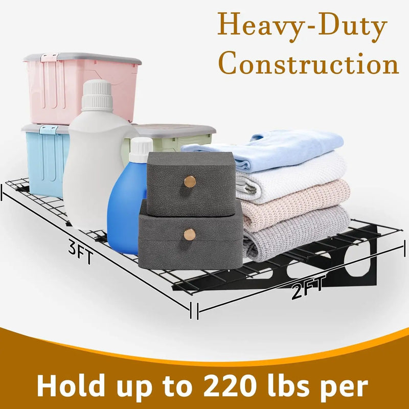 2 Pack 2x6 FT Garage Shelving Wall Mounted, 24x70 inch Floating Shelves, Heavy Duty Storage Rack, Black 440lbs Each Floor Bearing by GreenHaven Gardens