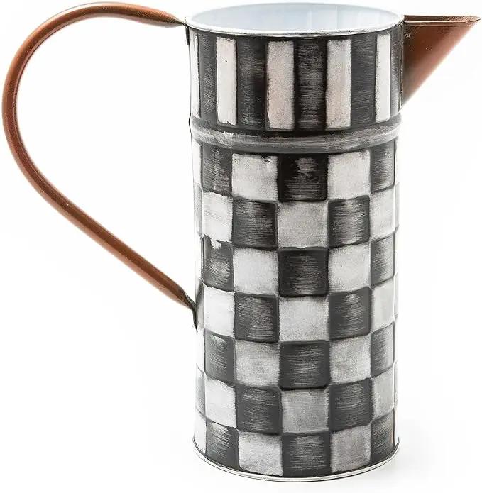 MACKENZIE-CHILDS Watering Can, Outdoor Galvanized Watering Can, Black-and-White Check It Out by GreenHaven Gardens