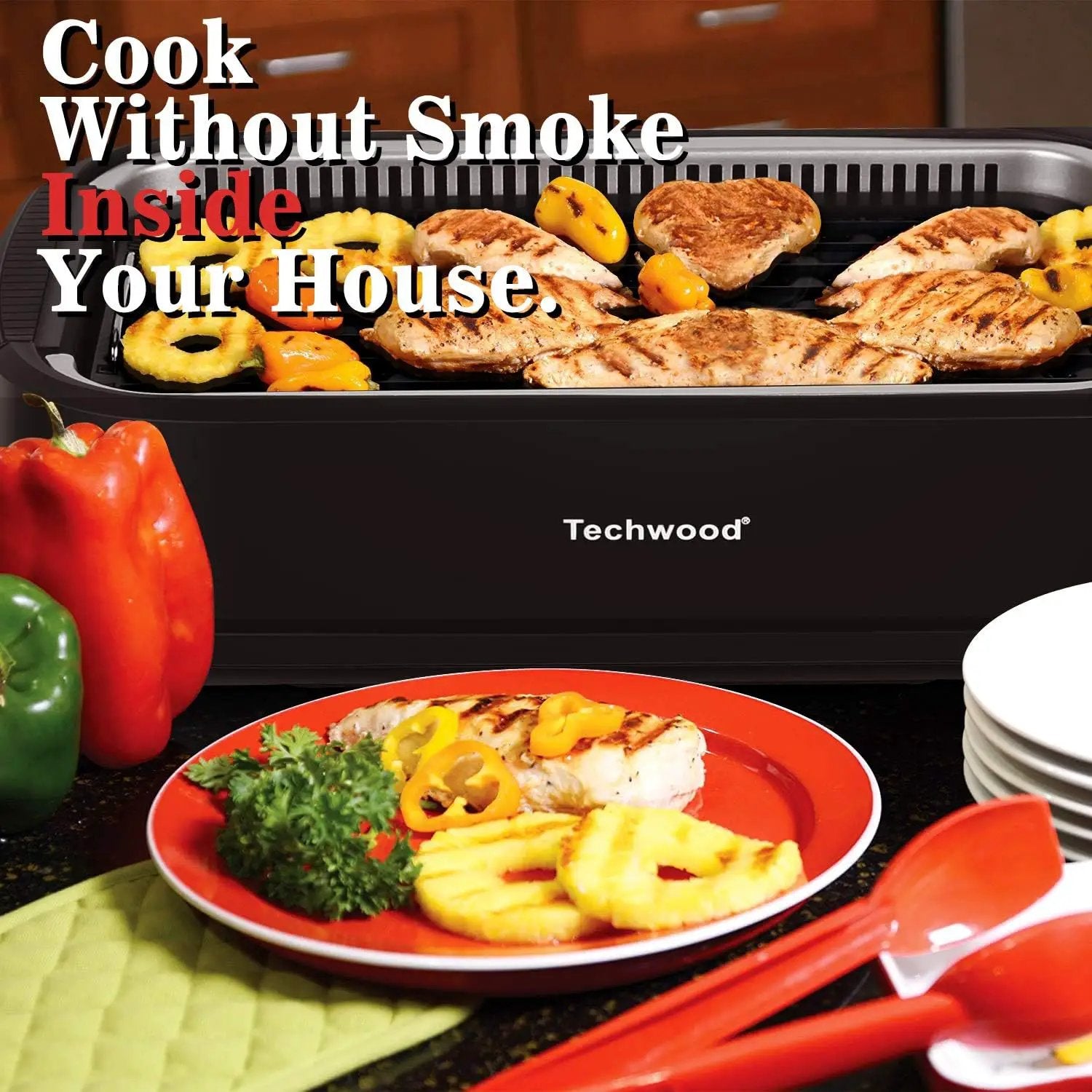 Techwood 1500W Smokeless Indoor Electric Grill with Non-Stick Plates and Tempered Glass Lid - Korean Grill with Temperature Control by GreenHaven Gardens