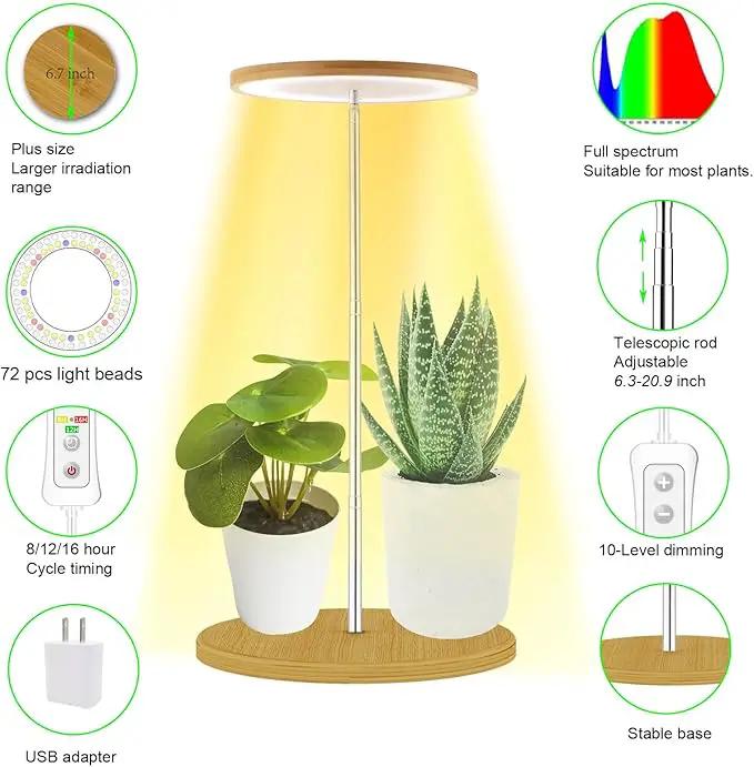 Plant Grow Light for Indoor Plant,Bamboo Mini LED Grow Light Garden,Height Adjustable,Automatic Timer with 8/12/16 Hours by GreenHaven Gardens