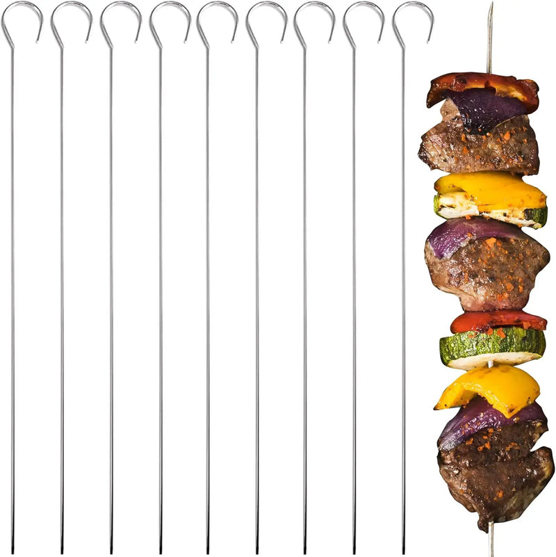 O-Yaki Flat Metal Kabob Skewer for Grilling – Set of 8 BBQ Skewers Stainless Steel with Storage Bag, Dishwasher Safe Skewers with Hook Handle & Sharp Tip for Outdoor BBQ, Cookouts & Oven Use – 8 Inch by GreenHaven Gardens