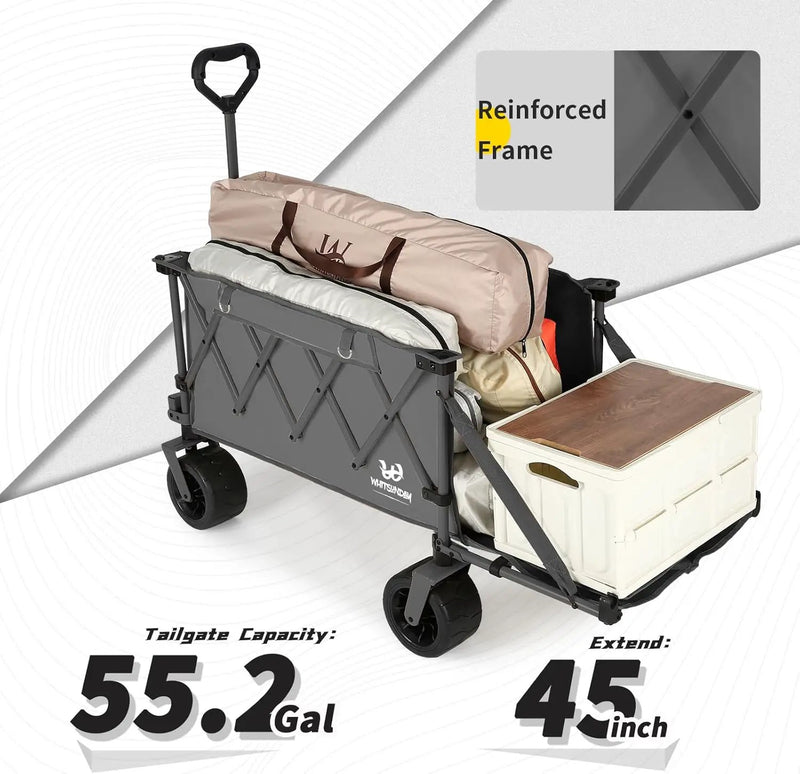 Whitsunday Collapsible Folding Wagon Heavy Duty Utility Beach Wagons with Opened Tailgate and All-Terrain Wheels for Camping,Garden,Sports Grey by GreenHaven Gardens