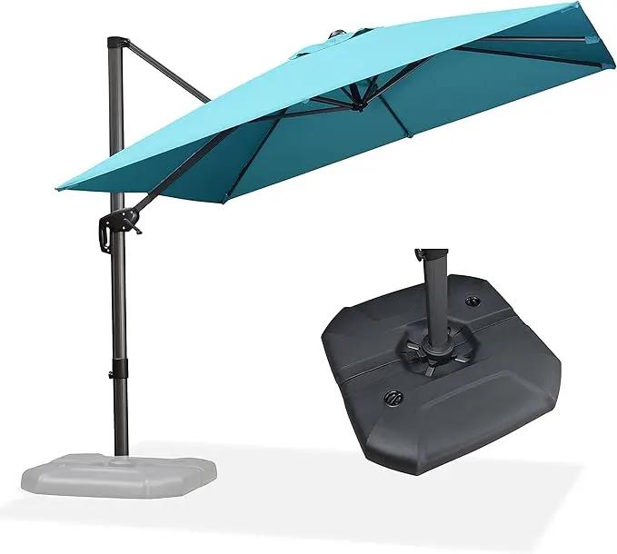 PURPLE LEAF Cantilever Umbrella with Base 9 Feet Patio Outdoor Aluminum Offset Umbrella with 360-degree Rotation for Garden Deck Pool Patio Turquoise Blue by GreenHaven Gardens