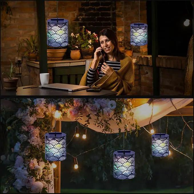 RGB Solar Lanterns Outdoor Waterproof Hanging Solar Lights Gifts for Men Women Metal Decorative LED Lanterns for Yard, Patio, Lawn, Tabletop, Pathway, Landscape, Garden Decor Fan Style(2 Pack) by GreenHaven Gardens