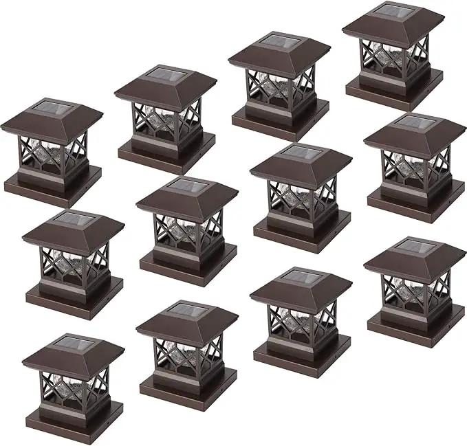 TWINSLUXES Fence Post Cap Light, LED Solar Lights for Deck Posts, Solar Post Caps Light Outdoor for 3.5x3.5/4x4/5x5 Posts, Wood or Vinyl Fence Deck Post, Warm Light (Brown) by GreenHaven Gardens