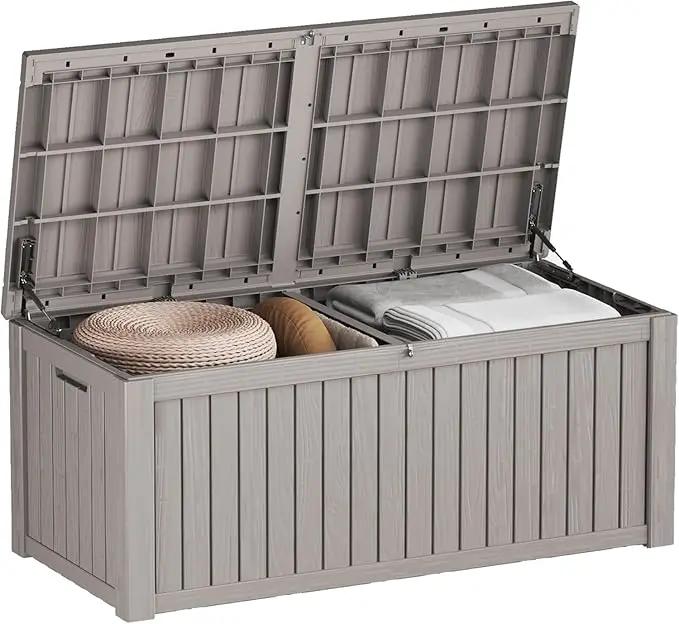 Heavy-Duty 150 Gallon Waterproof Deck Storage Boxes for Outdoor - Patio Deck Box & Pool Storage Organizer, Lockable Resin Chest for Cushions & Tools, UV-Resistant, Slate Grey by GreenHaven Gardens