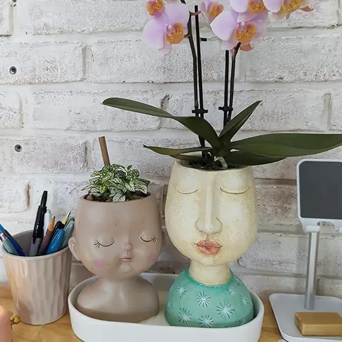 DiliComing Head Planter Face Planter Pots - 8 Inch Indoor Flower Planter Outdoor Planter Succulent Pot Girl Resin Planter with Drainage Hole Planters for Indoor Plants by GreenHaven Gardens