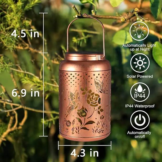 Rose Butterfly Decoration Solar Lanterns Outdoor Waterproof Garden Decor Gifts for Women Mon Grandma Metal Hanging Solar Lights for Outside LED Lanterns for Yard, Patio by GreenHaven Gardens