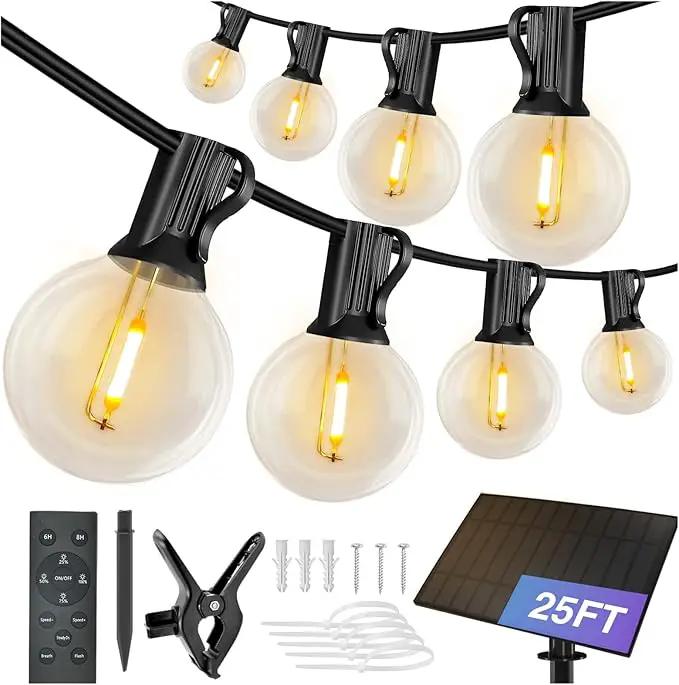 DAYBETTER 25FT Solar String Lights for Outside Waterproof with Remote,12 LED Shatterproof Bulbs Dimmable&Timer, Solar Patio Lights 3 Installation(Clips/Stakes/Nails) for Outdoor Porch Garden Market by GreenHaven Gardens