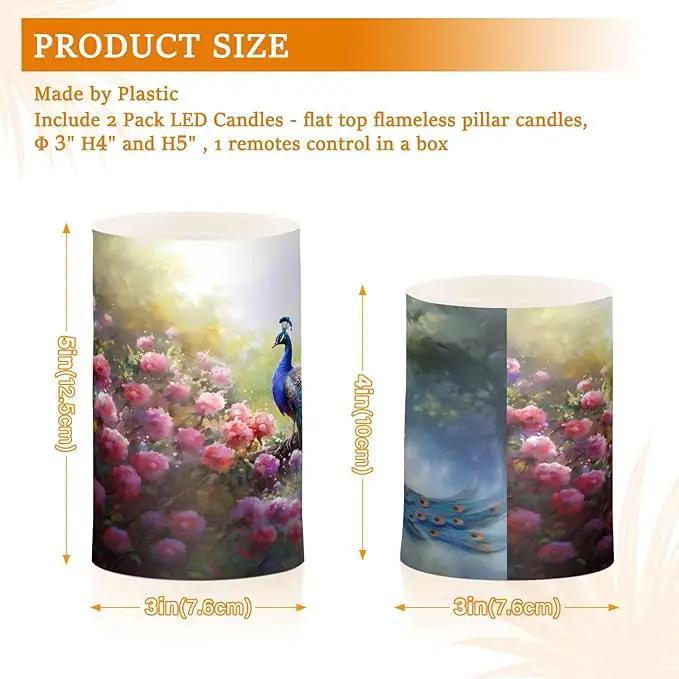 Flickering Flameless Candles, Peacock Flowers LED Candles with Remote Timer, Set of 2 Battery Operated Candle for Valentine Wedding Birthday by GreenHaven Gardens