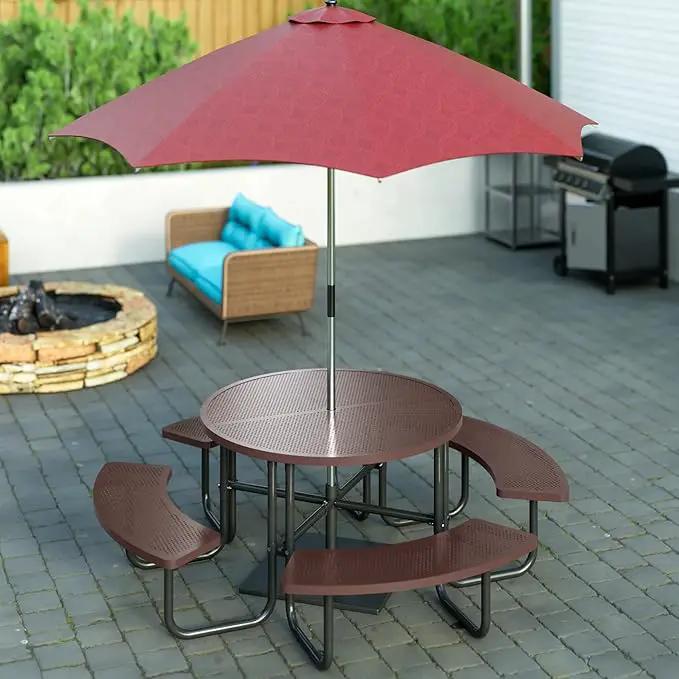 46'' Steel Round Picnic Table for Outdoors, Expanded, Lifetime Picnic Table with Umbrella Hole, Heavy Duty Sturdy Commercial Picnic Tables for Garden Courtyard BBQ, Coffee by GreenHaven Gardens