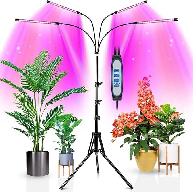Wolezek Plant Light for Indoor Plants, 4-Head 80 LED Full Spectrum Grow Lights for Seed Starting with 15-61 inches Adjustable Tripod Stand, Red Blue Warm White Floor Grow Lamp with Auto 6/12/16H Timer by GreenHaven Gardens