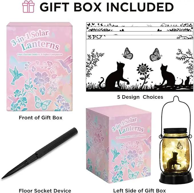 kyoryuger Solar Lanterns 5 Silhouette, Gifts for Women Mom Grandma, Unique Birthday Gifts Valentine's Day Gift, Cat Dog Hummingbird Butterfly Lanterns Gardening Gift by GreenHaven Gardens