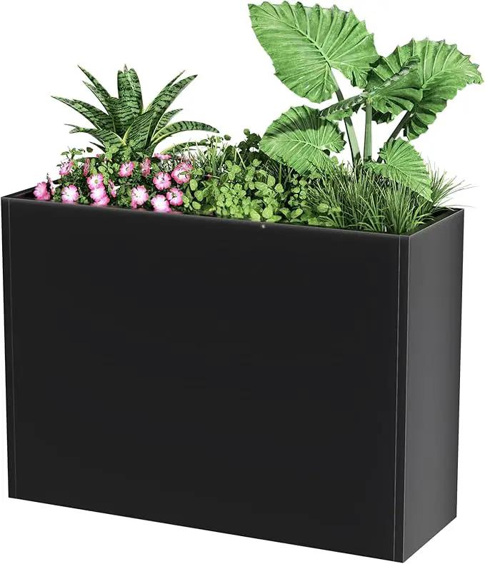 Tall Metal Cube Planter for Outdoor Plants 30" L x 12" W x 24" H, Heavy Duty Steel Large Planter Box with Removable Insert Shelf, Modern Décor for Tall Plants, Trees, Flowers (Black) by GreenHaven Gardens