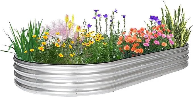 JERIA 8×4×1ft Oval Raised Garden Bed,Galvanized Raised Garden Bed Kit Outdoor Metal Gardening Planter Box for Vegetable, Fruits, Flower，Herbs by GreenHaven Gardens