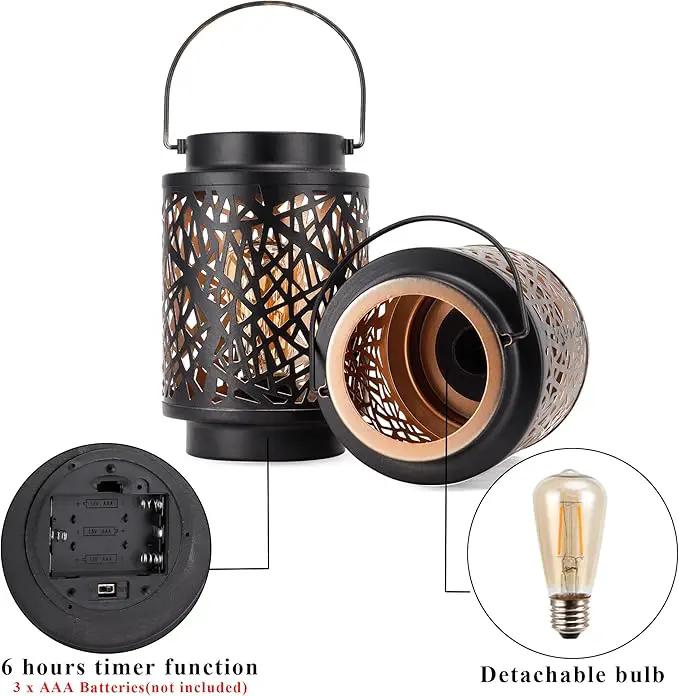 JHY DESIGN Set of 2 LED Battery Operated Table Lamp 8“H Cordless Lamp Light with 6-Hours Timer Metal Black Battery Lamp for Patio Garden Indoor Outdoor Party Events(Hollow Branch) by GreenHaven Gardens