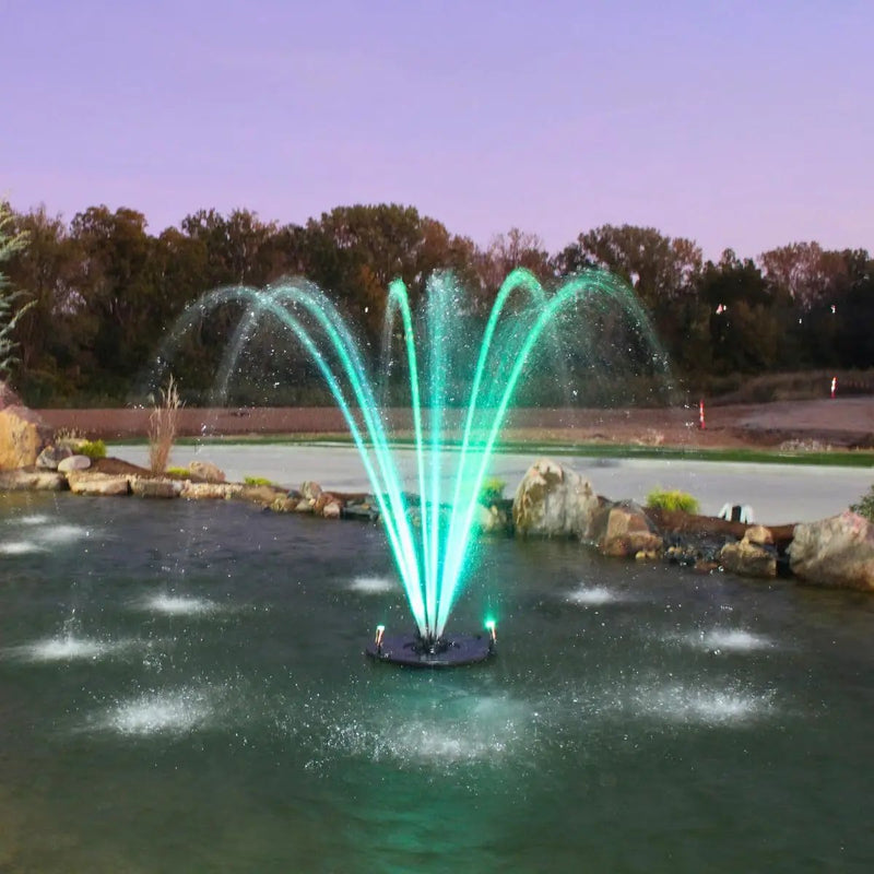 HALF OFF PONDS Floating Fountain – 1/3 HP Pond Aerator, 100' Cord – 5,200 GPH Water Pump – 9 Spray Patterns - White LED Lights – Energy-Efficient - for Ponds & Water Gardens by GreenHaven Gardens